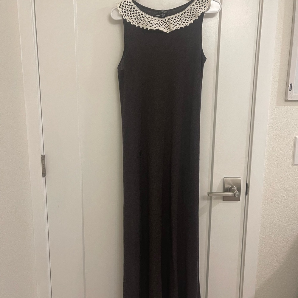 Vintage Eileen Fisher Wool Maxi Dress Gray Old Money Crochet Sleeveless 90s